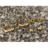 9ct gold 3 pairs of earrings 2.4g
