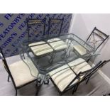 Large metal framed glass top table & 6 matching chairs