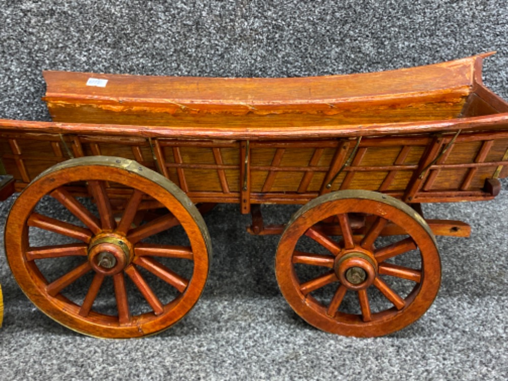 A large Matchstick model of a steam roller together with a handmade wooden model horse cart - Image 3 of 3