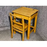 1950s Child’s “junior school” desk, with lift top lid & inkwell, also includes matching chair