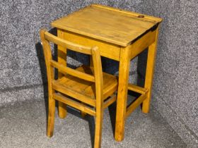 1950s Child’s “junior school” desk, with lift top lid & inkwell, also includes matching chair