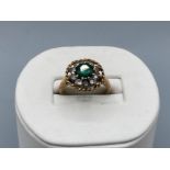 9ct gold ring with green and cz size M1/2 3.8g