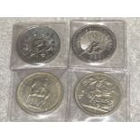 Total of 4 crown coins includes 2 five shillings 1951 & 1953 plus 2 five pounds 1999 & 1993