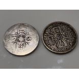 2 x George V silver one florin coins (1929) other worn - collection from the 27th August