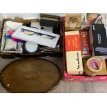 2 boxes of various miscellaneous boxed utensils, travel iron, food mixer, furby, laptop, iPad etc