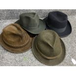 Selection of gentleman’s hats including makers Tress & Co, Hush Puppies etc