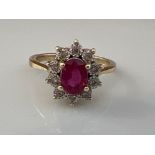 Ladies 9ct gold pink and white stone cluster ring. 2.6g size J1/2, - collection from the 27th August