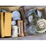 2 boxes of miscellaneous glass & China includes vases, radio, oriental boxed tea set etc