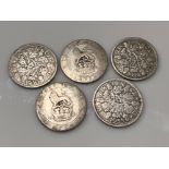 5 x George V silver six pence coins dated 1921-1933 - collection from the 27th August