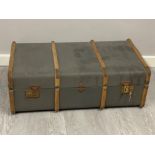 Large Antique 1920s wood & canvas twin handled steamer trunk, 90x51cm, Height 30cm