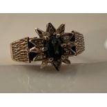 Ladies 9ct gold blue and white stone cluster ring. Size R 3.6g - collection from the 27th August