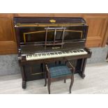 Boyd-London upright “over-strung” piano with storage piano stool