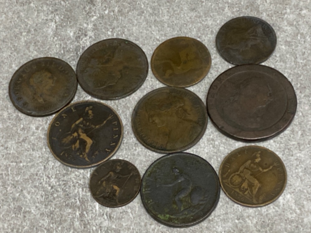 10x copper coinage of Great Britain in pennies/halfs & farthings - George III & Queen Victoria