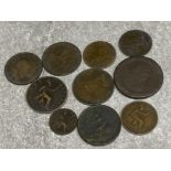 10x copper coinage of Great Britain in pennies/halfs & farthings - George III & Queen Victoria