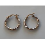 Ladies 9ct white and yellow gold hoop twist earrings. 1.8g, - collection from the 27th August