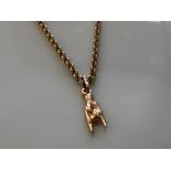 Ladies 9ct gold 16” chain and hand of Fatima pendant. 6.5g, - collection from the 27th August