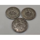 3 x George V silver one shillings coins dated (1927 & 2x 1928) - collection from the 27th August