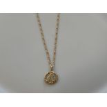 Ladies 9ct gold pendant (letter A) and chain. 2.8g, - collection from the 27th August