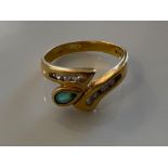 Ladies 18ct gold emerald and white stone ring. Size P 4.4g - collection from the 27th August