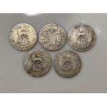 5 x George V silver six pence coins dated 1920-1928 - collection from the 27th August