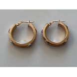 Ladies 9ct gold fancy design hoop earrings. 2.4g, - collection from the 27th August