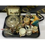 Tray lot comprising of alcohol miniature's, character jugs, USSR Eskimo figure etc