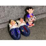 Pair of Neil Kinnock and Maggie Thatcher slippers plus 2x limited edition novelty dog chews “