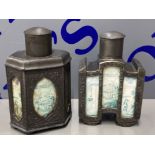 2x antique Chinese pewter & glass tea caddy’s