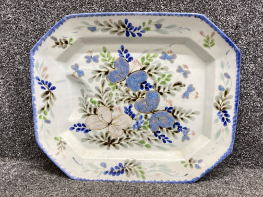 Hand painted Highland “Scottish” Stoneware meat plate, with floral & butterfly design, 48x39cm