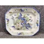 Hand painted Highland “Scottish” Stoneware meat plate, with floral & butterfly design, 48x39cm