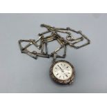 Silver buler pendant watch and chain, 23.8g 66cm