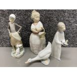 2 Nao figures - girl with basket and goose together with 2x Lladro figures (Lladro damaged