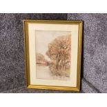 Gilt framed watercolour painting by Victor Noble Rainbird Titled “Autumn In York” signed by the