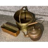 Vintage brass coal scuttle together with a Victorian copper kettle & trough