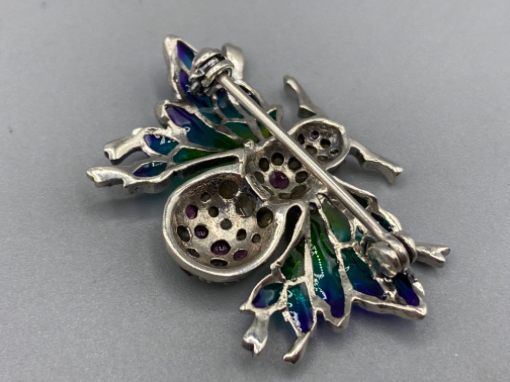 A silver and plique a jour bug brooch set with rubies, 4g - Image 3 of 3