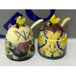 2x lovely Old Tupton Ware hand painted honey pots with lids & spoons