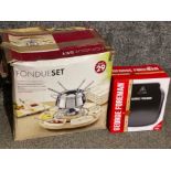 Boxed Fondue set together with a George Foreman classic grill