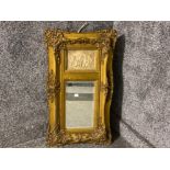 Vintage French style Rococo gilt framed wall mirror with resin Cherub scene panel above - 39x69cm