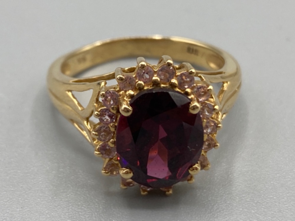 A rose gold with large garnet surrounded by diamonds 2ct’s total approx, 4.8g size N1/2 - Image 3 of 3