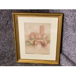 Gilt framed watercolour by Victor Noble Rainbird titled “Old Elvet Durham” signed by the artist