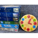 Total of 6x vintage jigsaws including 3 by Thomas Kinkade, also includes a child’s wooden teaching