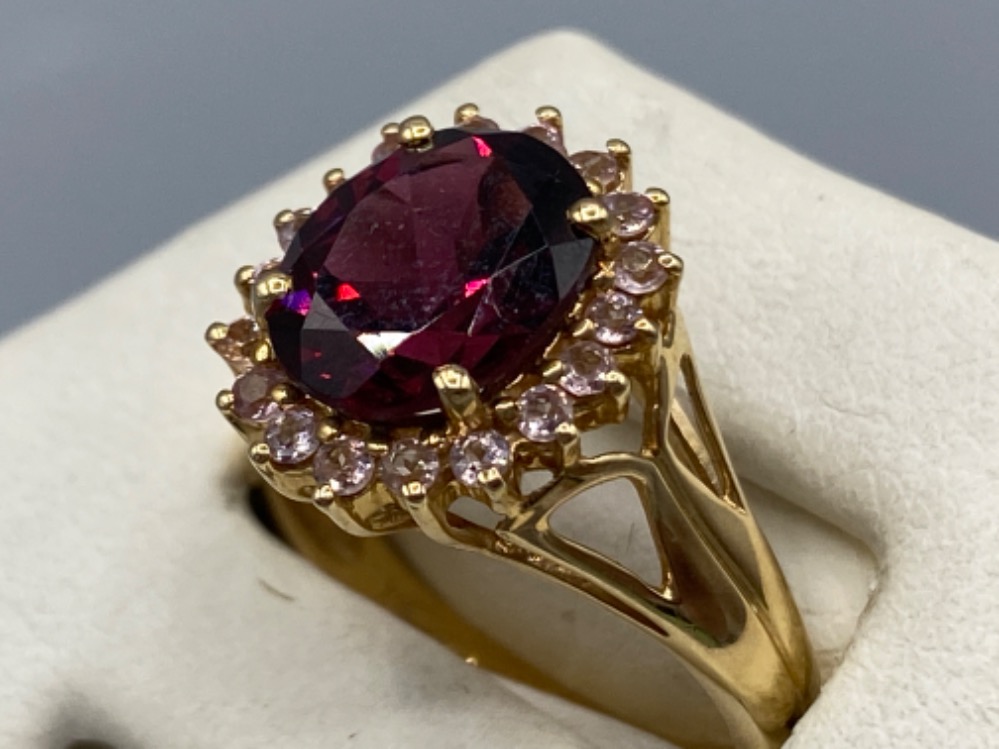 A rose gold with large garnet surrounded by diamonds 2ct’s total approx, 4.8g size N1/2 - Image 2 of 3