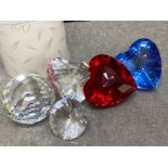 Total of 5 Swarovski Crystal glass paperweights “Love hearts & Solitaire diamond design”