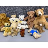 Box containing 13 miniature teddy bears including Sunkid & Steiff etc