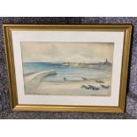 Gilt framed watercolour by Victor Noble Rainbird titled “The Bay Cullercoats”, signed & dated by the