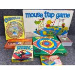 Total of 7 Vintage (or older) board games including Mouse Trap, Tiddly winks, snakes & ladders etc