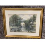 Gilt framed watercolour painting by Victor Noble Rainbird titled “Jesmond Dene” signed by the artist
