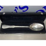 Large Norwegian “Askvoll Brug AS” pewter table spoon, with original box