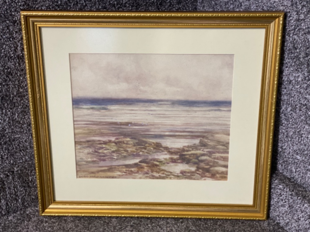 Gilt framed watercolour painting by Victor Noble Rainbird - “Coastal scene” signed by the artist