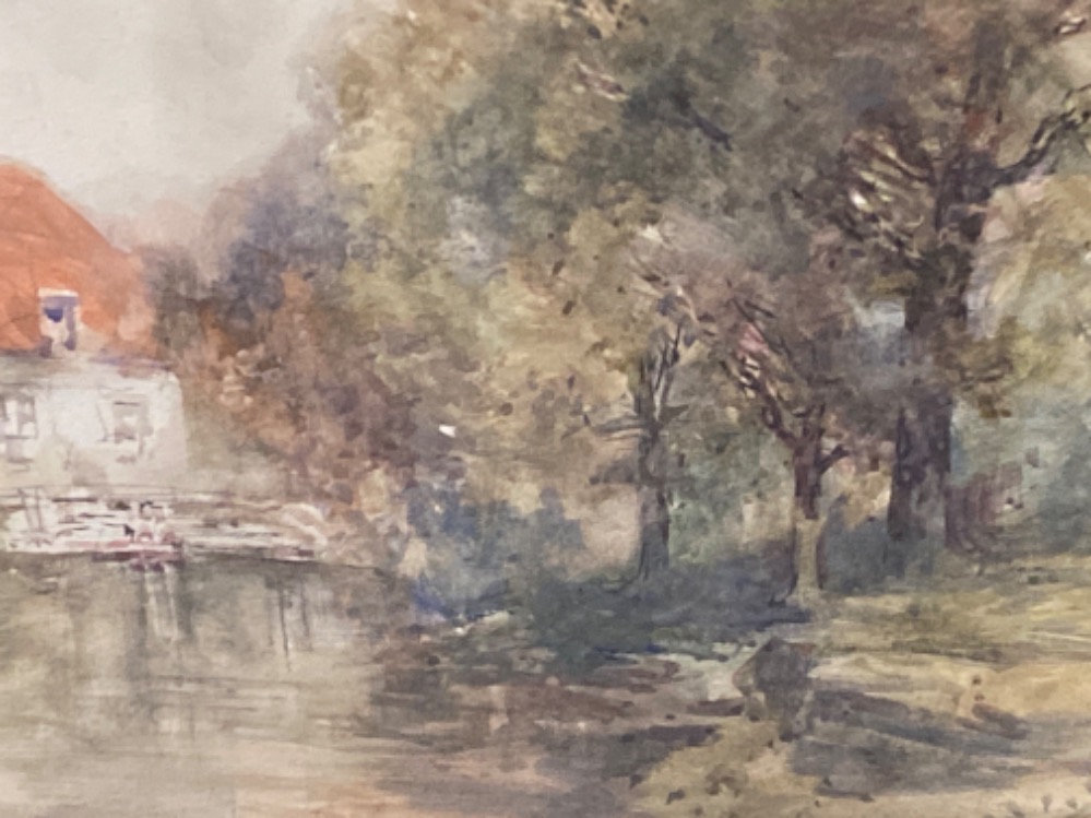 Gilt framed watercolour painting by Victor Noble Rainbird - river & woodland scene, signed & - Image 3 of 3